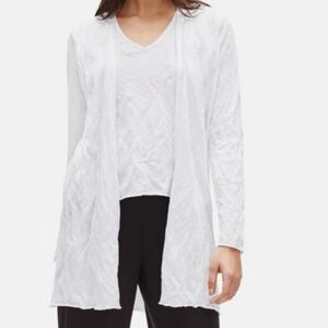 Eileen Fisher White Linen Open Front Cardigan Small